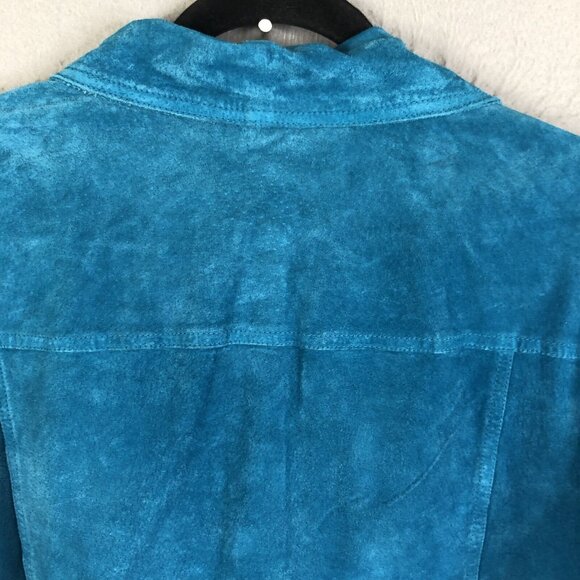 CWS Leather Jacket Womens 1X Plus Size Blue Suede Trucker Turquoise Western - Picture 16 of 16